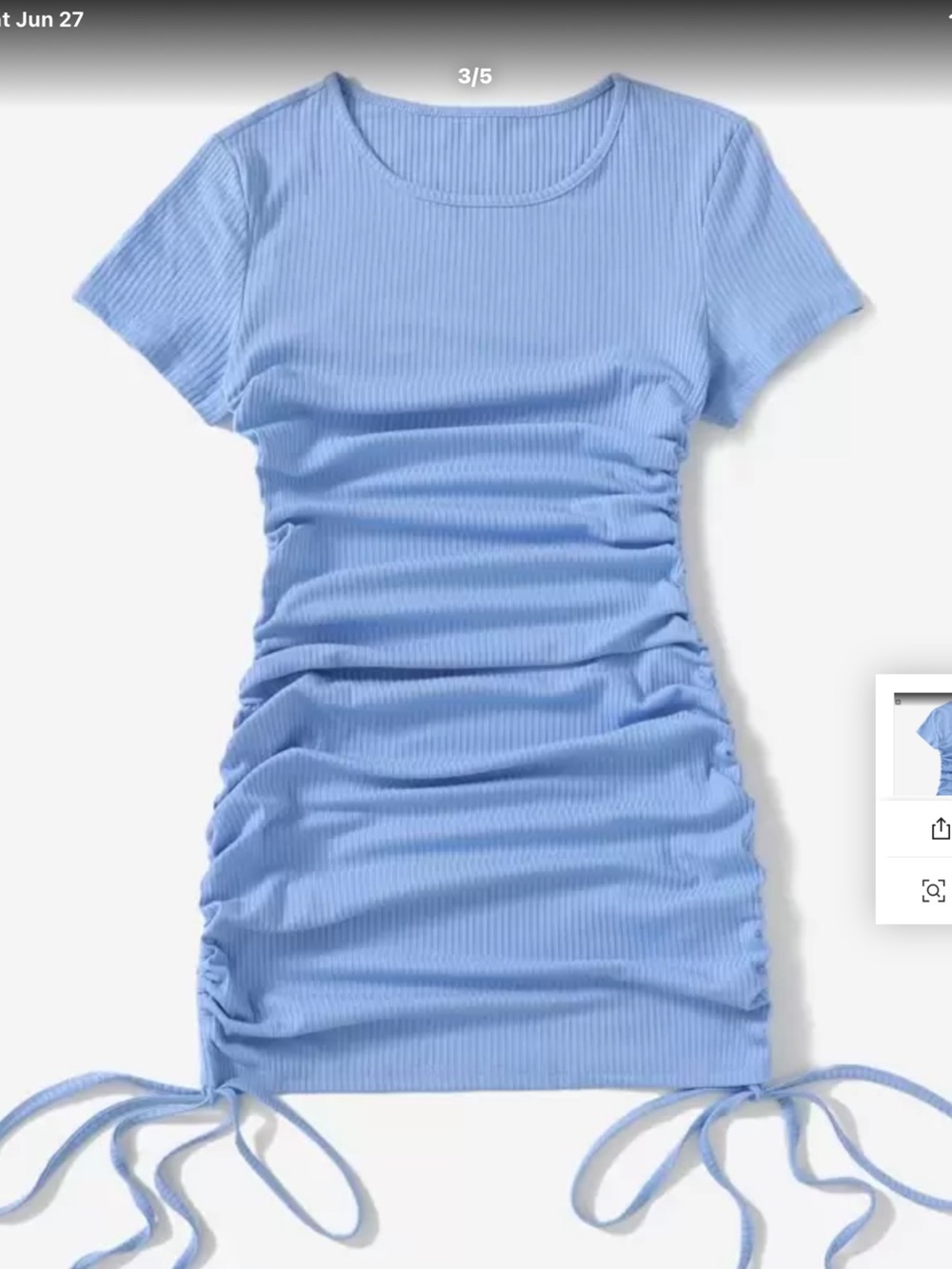 SHEIN Light Blue Ribbed Ruched Tie Mini Dress